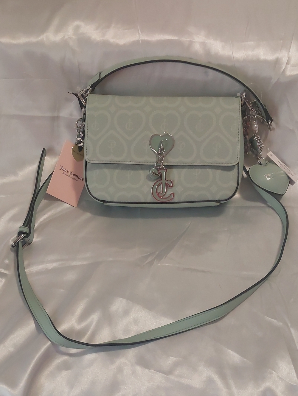 Brand New Juicy Couture Mint Green Heart Charm Crossbody Bag